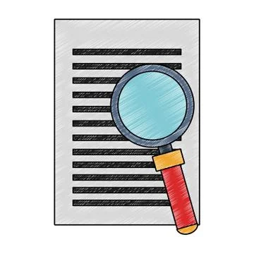 Sheet and magnifying glass scribble Stock Illustration