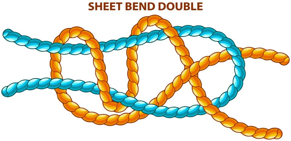 Sheet bend doubleisolated on white. Modification of straight knot where first Stock Illustration