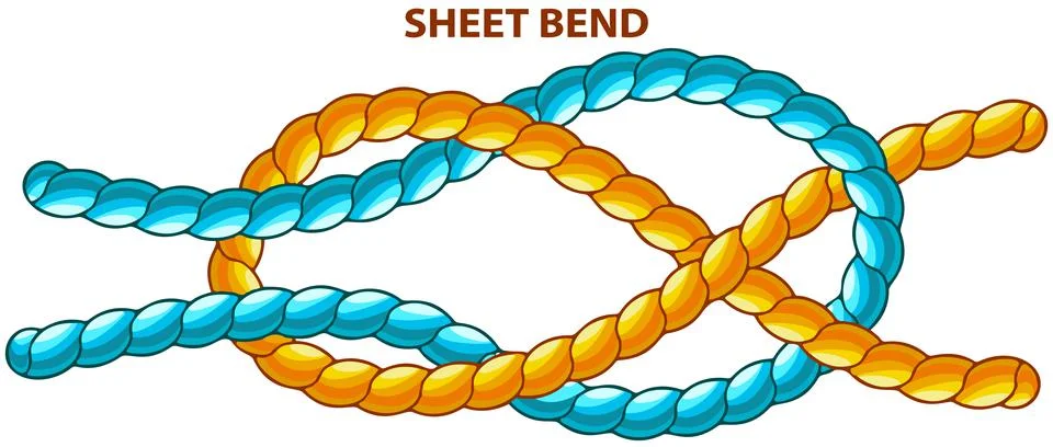 Sheet bend isolated on white. Modification of straight knot where first loop Stock Illustration