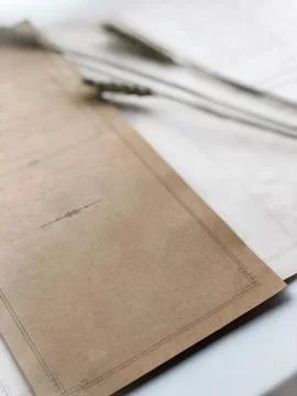 Sheet of breakfast menu with spikelets of wheat 写真素材