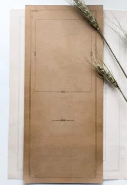 Sheet of breakfast menu with spikelets of wheat Stock Photos