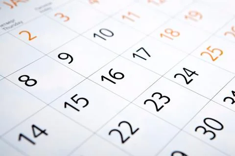 Sheet of a calendar with the number of days Stock Photos