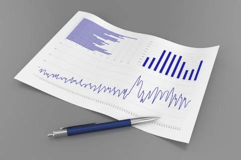 Sheet with Charts and Pen Stock Illustration