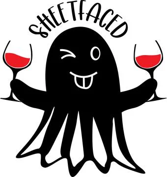 Sheet faced, Ghost with Wine Glass, Halloween Holiday, Happy Halloween Stock Illustration