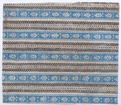 Sheet with five borders with blue and black abstract patterns 19th century .. Foto stock