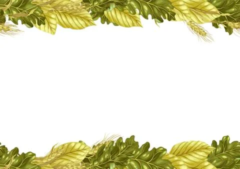 Sheet frame vector pattern with leaves and rye Stock Illustration