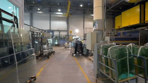 Sheet of glass panel on manufacturing warehouse at factory 스톡 동영상 90408219