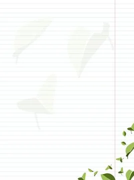 A sheet of lined paper and two-color leaves with a limited palette of green.. Stock Illustration