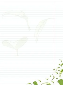 A sheet of lined paper with leaves. Stock Illustration