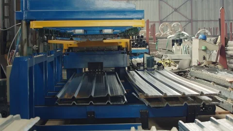 Sheet metal bending machine in the production plant Stock Footage 120982849