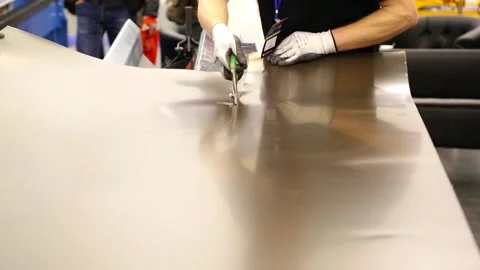 Sheet metal cut with scissors Stock Footage 115038290