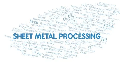 Sheet Metal Processing typography word cloud create with the text only. Stock Illustration