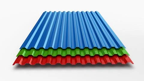 Sheet metal profile type, modern material for the roof of housesred blue gr.. Stock Photos