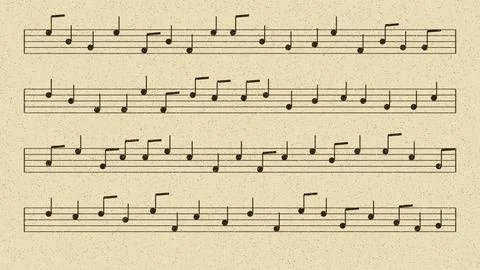 Sheet music with black notes on beige parchment paper background Illustrazione stock