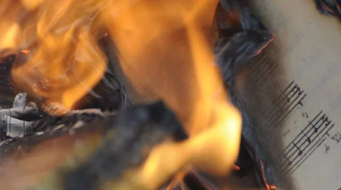 Sheet music burning in fire Video stock 32220993