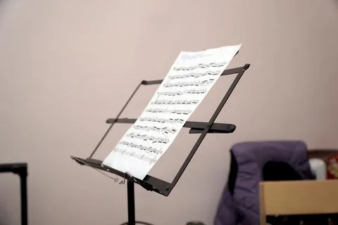 Sheet music on music stand 스톡 사진