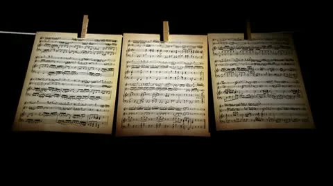 Sheet music, notes, 3 pages Stock Footage 9122404