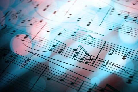 Sheet with music notes as background, closeup. Color tone effect Stock Photos