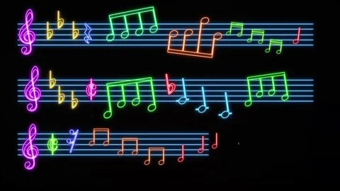 Sheet music notes reading and playing song on black background. Modern color Stock Footage 255567915