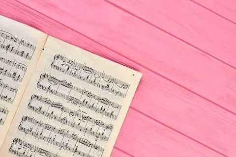 Sheet with musical notes, copy space. Photos