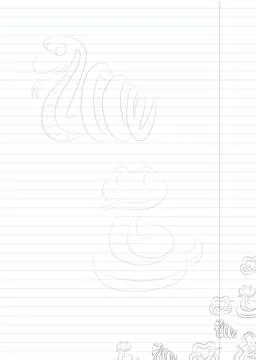 Sheet of notebook paper with contours of snakes symbol of the year 2025 Stock Illustration