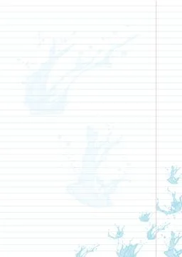 Sheet of notebook paper with splashes of water. Stock Illustration