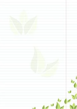 Sheet of notebook paper with stylized green leaves Stock Illustration