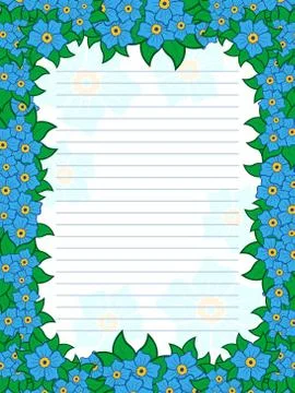 Sheet of notepad with floral frame in blue hues Stock Illustration