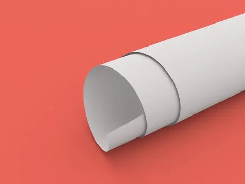A sheet of office paper folded rolled into a roll on a red background. Stock-Illustration