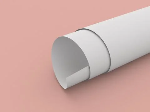 Sheet of office paper folded rolled into a roll on a orange background. 3d .. Stock Illustration