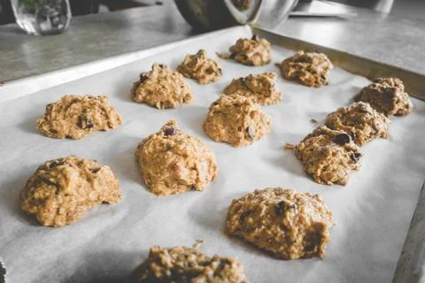 Sheet pan with cookie dough 스톡 사진