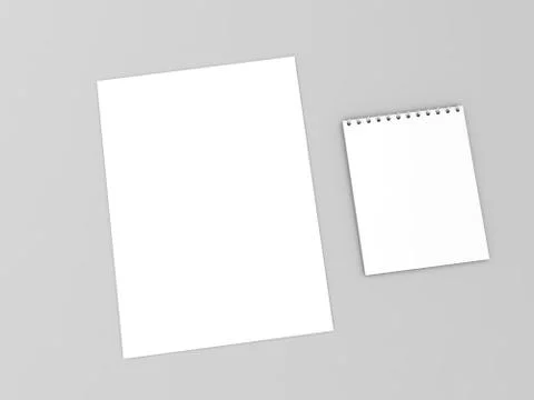 A sheet of paper and a notebook on a gray background. Stock Illustration