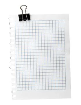 A sheet of paper in a cage for notes with a paper clip on a white backgroun.. Stock-Fotos