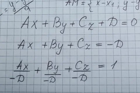 Sheet of paper with different mathematical formulas, top view Fotos de archivo