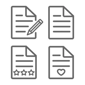 Sheet of paper, documents with a pencil, heart, stars. Stock Illustration