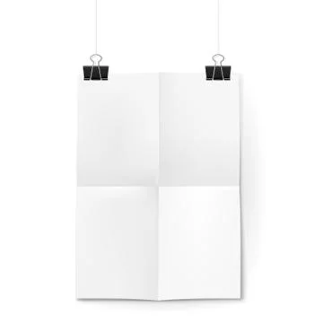 Sheet of paper folded in four hanging on binder clips Stock Illustration