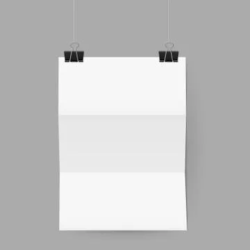 Sheet of paper folded in three hanging on paper clips Stock Illustration