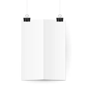 Sheet of paper folded in two hangs on clips Stock Illustration