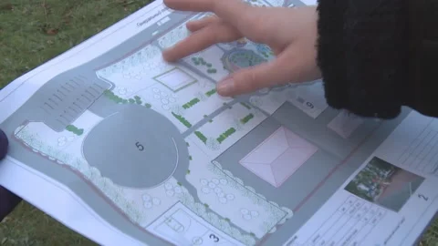 A sheet of paper with a general plan for the greening of the park. Consider the Stock Footage 104185289