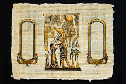 Sheet of papyrus with ancient drawings Stock Photos