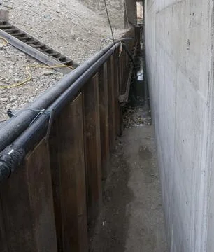 Sheet piling retaining wall in hydraulic engineering Stock Photos