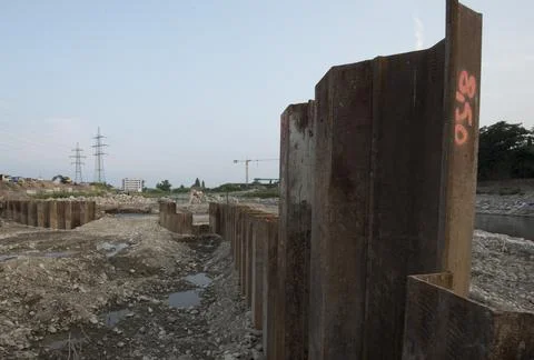Sheet piling retaining wall in hydraulic engineering Stock Photos