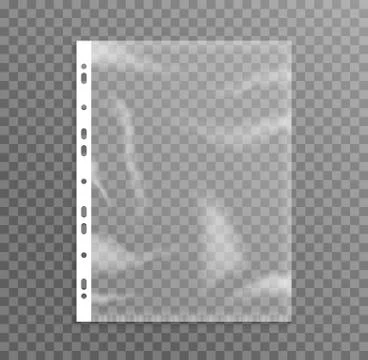 Sheet plastic protector, clear folder file. Punched pocket sheet mockup empty a4 Stock Illustration