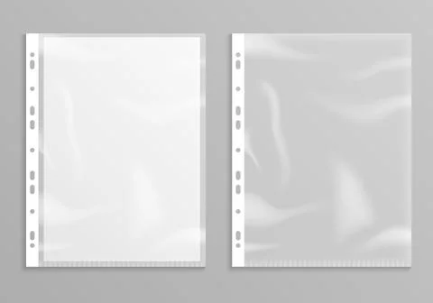 Sheet plastic protector, clear folder file. Punched pocket sheet mockup empty a4 Stock Illustration
