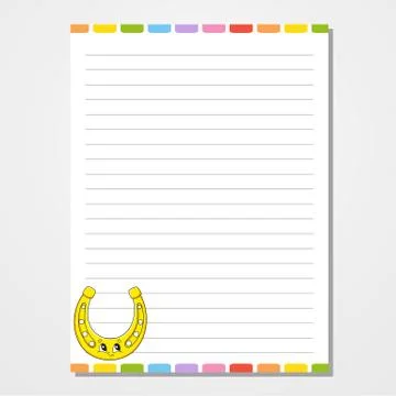 Sheet template for notebook, notepad, diary. Lined paper. Cute character. Wit Stock Illustration