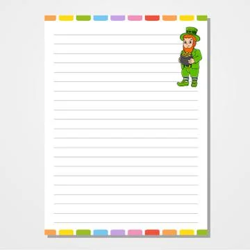 Sheet template for notebook, notepad, diary. Lined paper. Cute character. Wit Stock Illustration