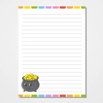 Sheet template for notebook, notepad, diary. Lined paper. Cute character. Wit Stock Illustration