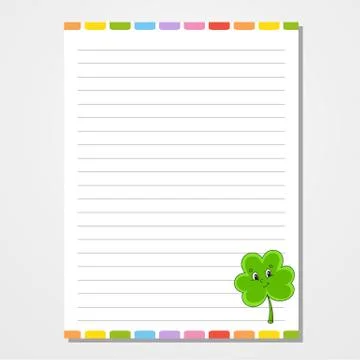 Sheet template for notebook, notepad, diary. Lined paper. Cute character. Wit Illustrazione stock