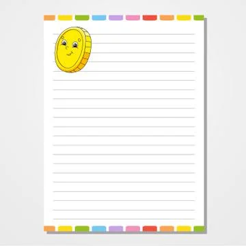 Sheet template for notebook, notepad, diary. Lined paper. Cute character. Wit Stock Illustration