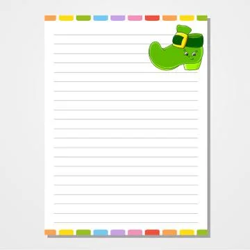 Sheet template for notebook, notepad, diary. Lined paper. Cute character. Wit Stock Illustration
